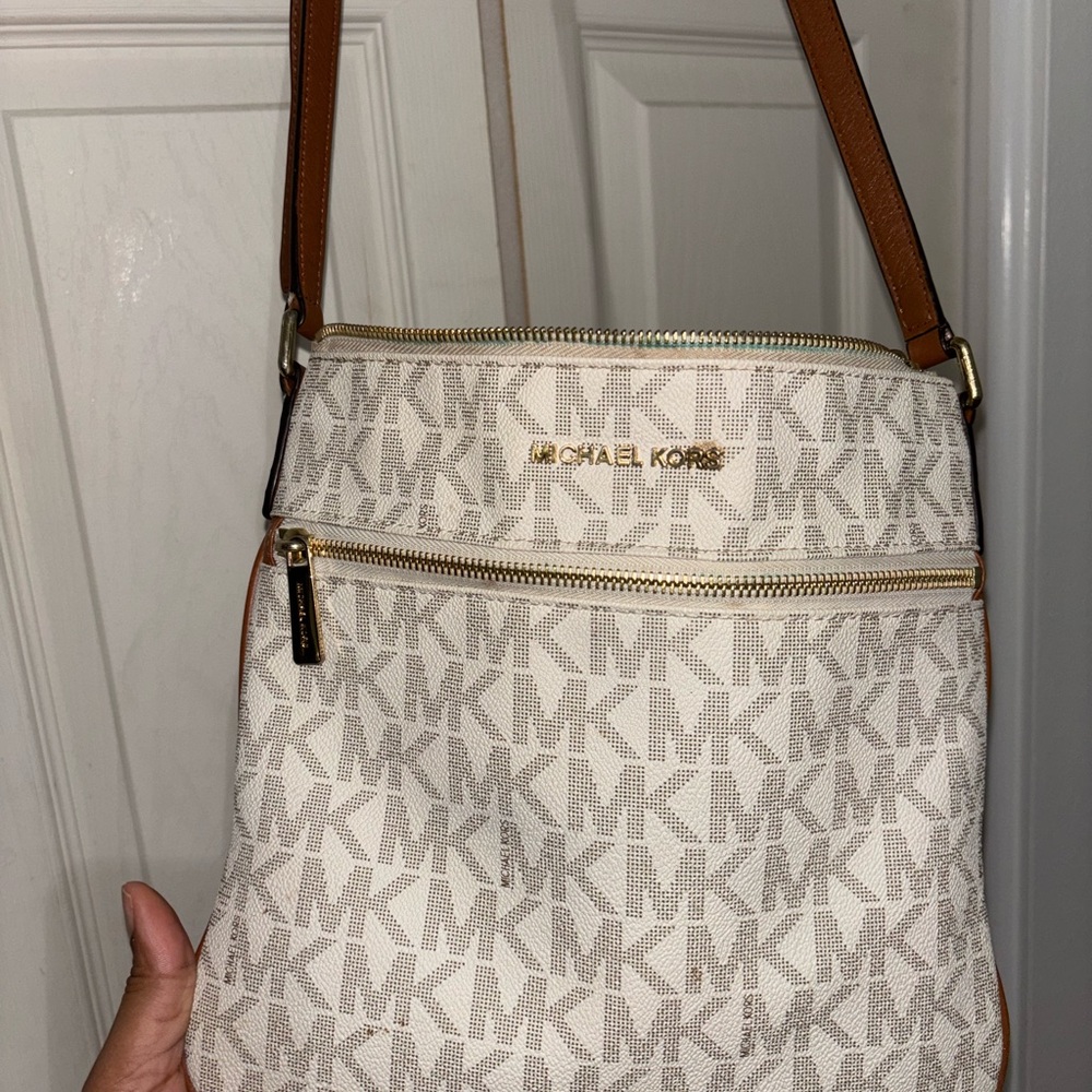 Michael Kors Cream and Brown Crossbody Bag